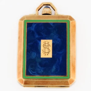Shreve Crump & Low 14K Gold Lapis & Enamel Swiss Movt Purse Desk Watch 32x41mm - Picture 1 of 9