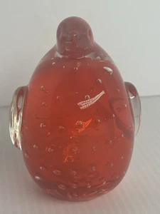 Murano Style Art Glass Red PENGUIN Paperweight with Controlled Bubbles - Picture 1 of 5