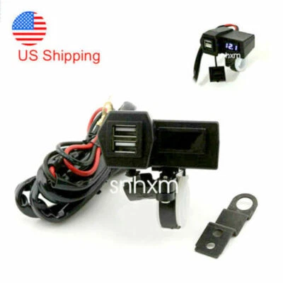 LED Voltmeter Dual USB Charger For Yamaha V-Star XVS 650 950 1100 1300 Classic - Imagem 1 de 4