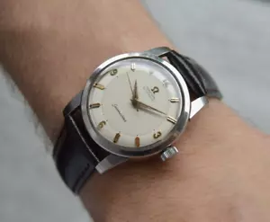 1958 Omega Seamaster Vintage White Dial Rare Steel Men's Leather Watch - Picture 1 of 21
