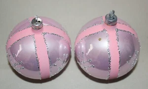 Vintage Pink Mercury Glass Ball Glitter Christmas Ornaments (2) Brazil 3” - Picture 1 of 8
