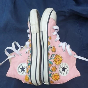 ZAPATILLAS ALTAS CONVERSE ROSA TALLA UK 2.5 FLORALES GIRASOL - Imagen 1 de 6