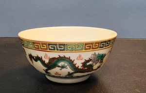 Vintage White Chinese "Green Dragons" Rice Noodle bowl 24 - Picture 1 of 8