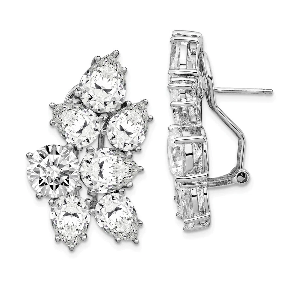 Cheryl M Sterling Silver RH-plated CZ Fancy Cluster Omega Back Earrings - Image 1 of 4