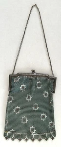 Whiting & Davis Mesh Purse Enameled Teal Blue Geometric Art Deco Flapper 1920's - Picture 1 of 11