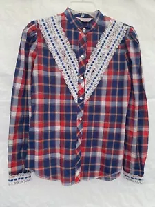 DE COLECCIÓN 60 70 H BAR C RANCHWEAR BLUSA OCCIDENTAL CINTA ENCAJE Y CUELLO MANDARÍN MUJER S - Imagen 1 de 6