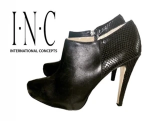 Inc International Concepts Women's Bellona Shoes 7M Black Ankle Boots Leather - Picture 1 of 9