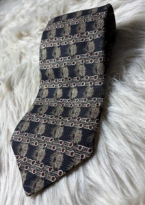 Stanley Blacker Mens Necktie Tie Black Gold Red Geometric 100% Silk Career - Picture 1 of 5