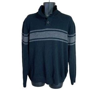XL Weatherproof Mens Cardigan Sweater Black Grey Stripe Preppy Academia - Picture 1 of 9