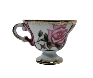 Vtg Bone China Tea Cup Hand Painted Footed Erodecent Pink Rose - Picture 1 of 4