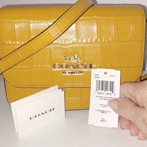 Coach Women's Crocodile-Embossed Leather Gold/Flax Mini Bryan Crossbody Bag NWT - Picture 1 of 10