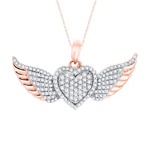 0.50 Ct Diamond Fly with Love Symbolism of Heart Wing Pendant 10K Rose Gold - Picture 1 of 5