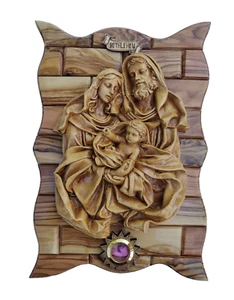 Handgefertigtes Olivenholz Heilige Familie Wandbild aus Bethlehem - religiöses Dekor - Bild 1 von 6