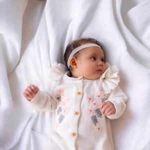 Warm Woolen Romper for a Baby with a Knitted Sweater Floral Embroidered Jumpsuit - Picture 1 of 19