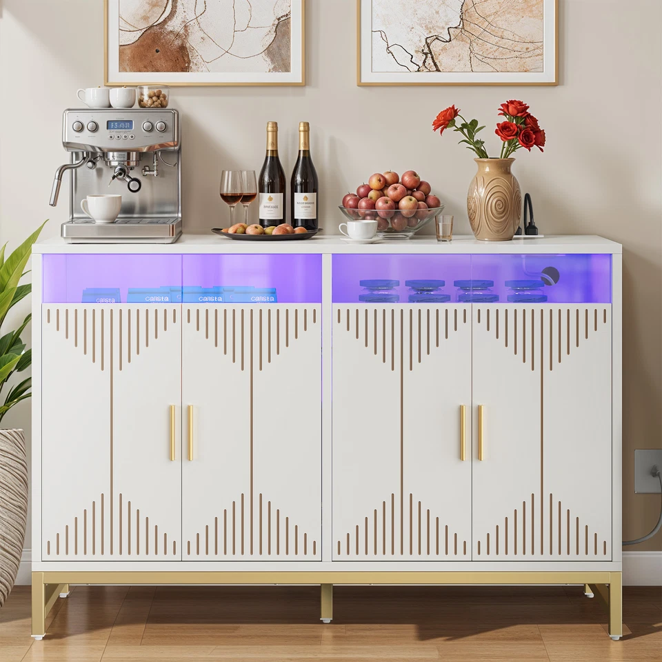 47-62" Sideboard Cabinet Kitchen Cupboard Adjustable Shelve Accent Table 4 Doors - Image 1 of 4