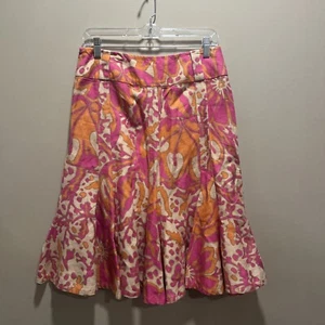 Focus 2000 Women's Linen Pink Brown Orange Abstract Skirt 6 Colorful Eclectic - Picture 1 of 12