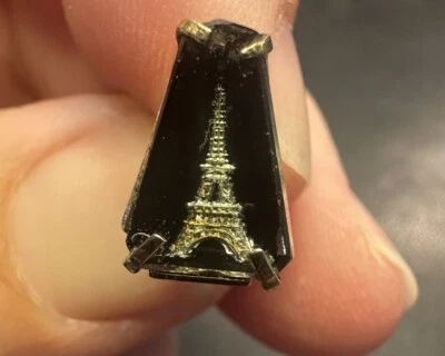 Eiffel Tower Reverse Carved Crystal Glass Tie Tack Lapel Pin Paris France - Image 1 of 4