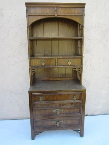 Vintage Faux Bamboo Wood Cabinet Hutch By Dixie Shangri la Collection Cover