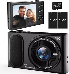 Digital Camera 4K UHD, 64MP Autofocus Vlogging Camera 16X Zoom, Compact Digital - Picture 1 of 11
