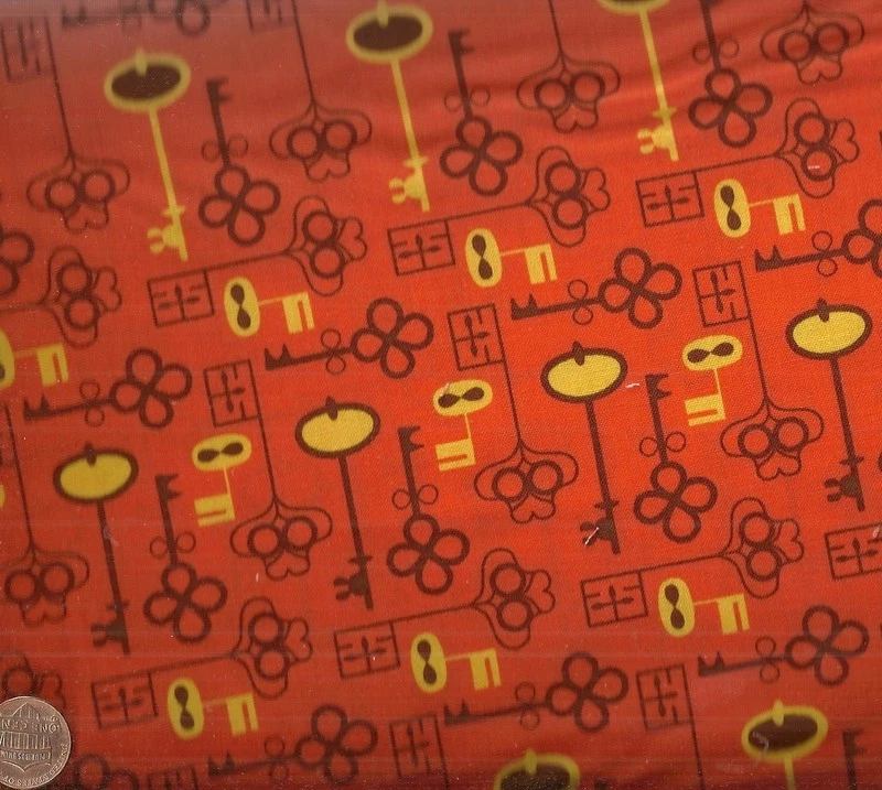 Suzys dollhouse retro orange keys Kaufman fabric - Image 1 of 1