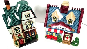 2 Christmas VILLAGE Grandeur Noel Snow Flake Village Bakery and Florist  1994 - Picture 1 of 6