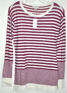 Suéter delgado Ann Taylor Loft rosa oscuro y blanco roto a rayas náuticas talla XSmall nuevo con etiquetas - Imagen 1 de 3