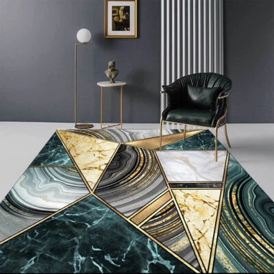 Alfombras de estética geométrica contemporánea alfombra de textura de mármol dorado negro Foto 1 de 4
