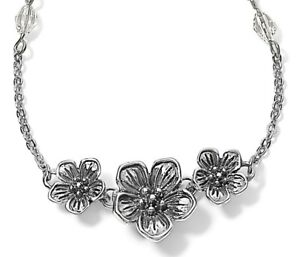 NWT Brighton SAKURA TRIO Three Cherry Blossoms Flowers Silver Necklace MSRP $48