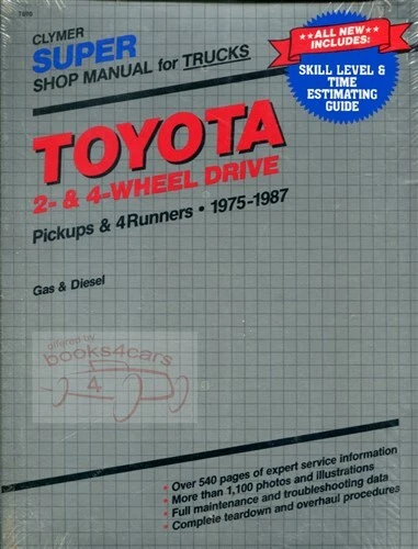 Toyota Camión Tienda Manual Servicio Reparación 4RUNNER Clymer Libro 1975-1987 - Imagen 1 de 1