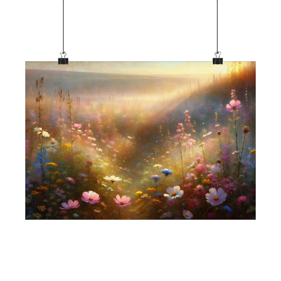 Spring and Summer Field Of Wildflowers Matte Horizontal Posters Oil Painting  - Image 1 of 1