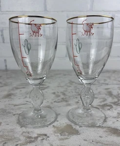 Pair Of Vintage Irish Coffee Glasses Decorated with Recipe, Clover Stem Gold Rim - Picture 1 of 8