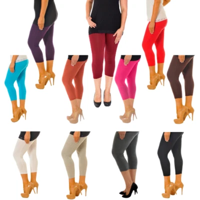 Nouvelle Plus Size Womens Cropped 3/4 Leggings Plain Elasticated Waist Slim Fit - Image 1 of 3