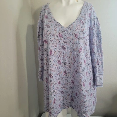 J. Jill size 2X top shirt paisley stretch short sleeve wide sleeve v-neck - Image 1 of 4
