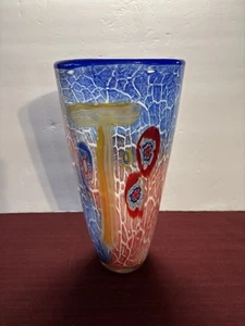 Large Vintage Multicolored Millefiori Glass Vase 10 3/4 " Tall 6 " Wide - Picture 1 of 6
