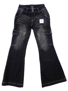 Flamingals Damen Y2K Cargo Mid Waist Wide Leg Distressed Jeans Schwarz Größe M - Bild 1 von 7