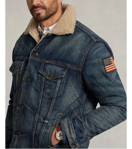 Polo Ralph Lauren Herren Big And Tall 4XB Sherpa gefütterte Jeansjacke USA Patch - Bild 1 von 12