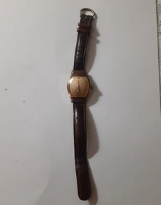Vintage BENRUS Mechanical Wristwatch Brown Leather Band *NOT WORK - Picture 1 of 13