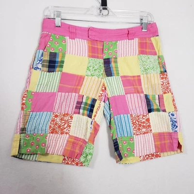 Pantalones Cortos Vintage Lilly Pulitzer Palm Beach Fit Para Mujer Talla 0 Algodón Patchwork 9.5" Foto 1 de 4