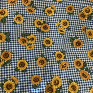 Sunflower Gingham Blue White Checkered Cotton Fabric 4 yd. By Joan Messmore Cran - Picture 1 of 6