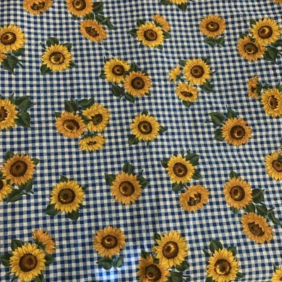 Sunflower Gingham Blue White Checkered Cotton Fabric 4 yd. By Joan Messmore Cran - Image 1 of 4