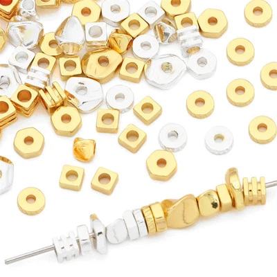 Spacer Beads for DIY Jewelry Women Flat Round Irregular Brass Gold Silver Tone - Image 1 of 4
