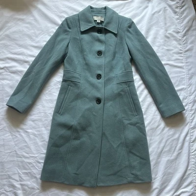 Anne Klein Seafoam Blue Full Length Cashmere Wool Blend Collar Coat Size 0 - Image 1 of 4