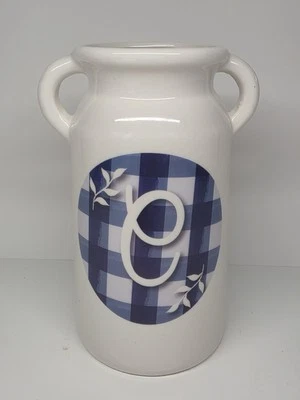 Jarrón de cocina con bote de utensilios de granja de guinga azul decoración inicial E Foto 1 de 2