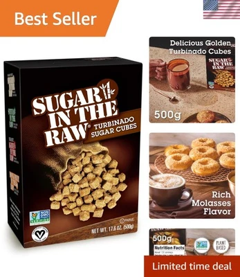 Cubos de açúcar turbinado puro, 17,6 oz - Não transgênico, kosher e rico em sabor de melaço - Imagem 1 de 4