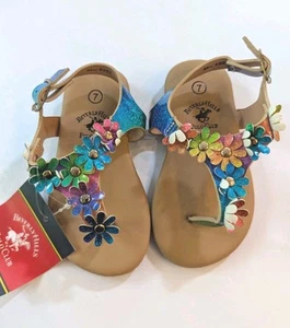 Beverly Hills Polo Club Kleinkind bunte Blumen T-Riemen Sandalen Größe 7 NEU - Bild 1 von 10