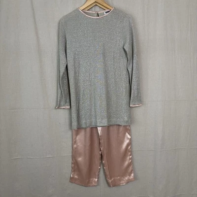Conjunto de pantalón vintage de satén glamuroso Lois Snyder Dani Max para mujer talla S plateado dinero antiguo Foto 1 de 4