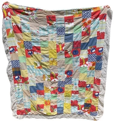 Vtg Handmade Patchwork Quilt 50x60 Inches Childs Crib Size Baby Size Craft - Image 1 of 4