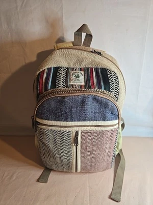 Himalayan Hemp Colorful Backpack Bag Hand Made in Nepal Hippie Boho Style - EUC! - Image 1 of 4