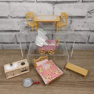 Sylvanian Families Furniture Bundle Pushchair Pram Oven Table Chairs Sink Bed - Picture 1 of 17