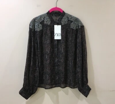 Blusa Top Zara Para Mujer XS Floral Bordada Transparente Negra Boho Parisina Favorita Nueva Foto 1 de 4